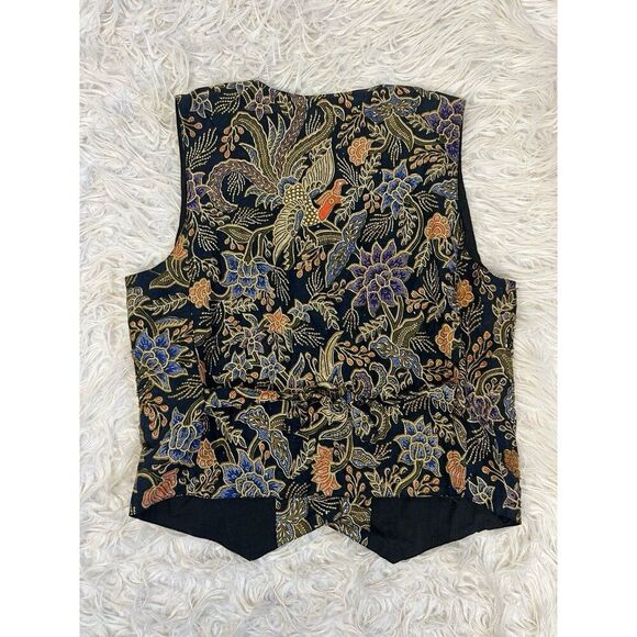 Theo Vintage Whimsical Beaded Floral Bird Three Button Women’s Blue Vest Medium - Picture 2 of 9